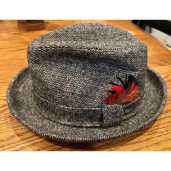 KANGOL DESIGN Fedora WOOL Hat Medium BROWN TWEED Band Feather Classic - Picture 9 of 10